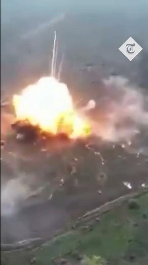Russian armoured vehicle destroyed by mine in massive explosion