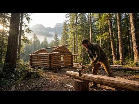 Building a log cabin Alone to HIDE | Start to Finish