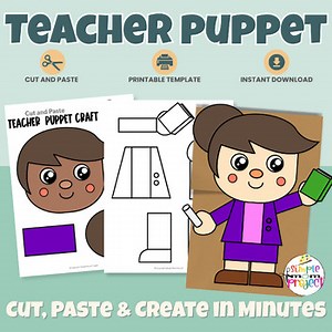 Teacher Community Helper Paper Bag Puppet – Printable Craft Template