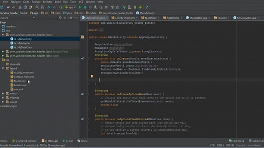 Android 为Recyclerview列表添加头部与底部 ｜Recyclerview｜Header｜Footer ｜Android Studio ｜Java