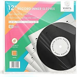 50 Pieces 12.08" x 12.08" Record Inner Sleeves Acid Free, 3.5 Mil Thick Rice Paper Lined Master Sleeve, Your Favorite Vinyl Protector Brand