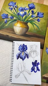 🌸 Learn how to create an Iris Still Life in acrylic! In this class, you’ll learn how to > Paint a realistic ceramic vase > Draw irises using basic shapes > Use a light source to create form > Mimic realistic textures. ✨ This class is free all week on my channel—don’t miss it! | Jesse Robertson & Keep It Colourful