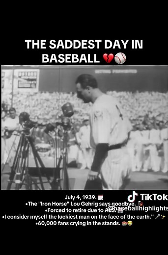The most powerful speech in sports history. ⚾️❤️ Lou Gehrig showed us what true courage looks like, even in his darkest moment. Legend forever. 🗽✨ @Yankees @MLB @MLBonFOX @ESPN Deportes #Yankees #BaseballHistory #MLB #Legendary #TheLuckiestMan
