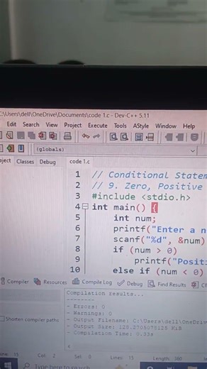C Program: 24/1000 |Number is +ve, -ve or Zero | Conditional Statements #nitinsir #viral #shorts