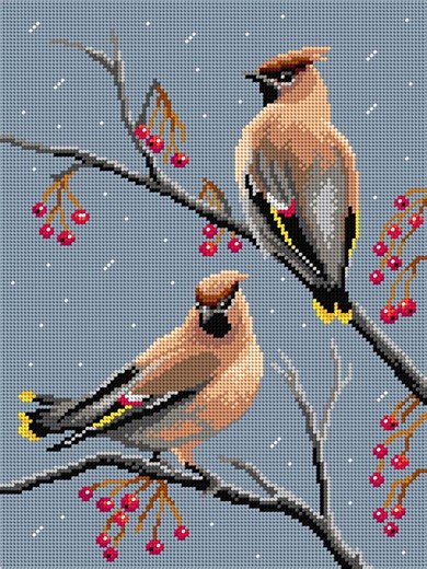 Gobelin Canvas for Halfstitch Without Yarn Birds - Waxwings. Nature Embroidery Pattern by Orchidea 3592J - Etsy