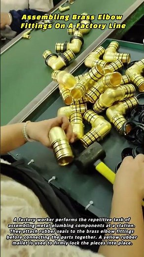 Assembling Brass Elbow Fittings On A Factory Line