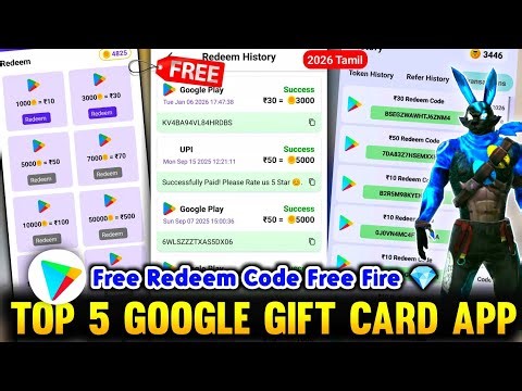 Top 5 Google Gift Card App | Free Redeem Code Free fire💎 | Free Google Redeem code Earning App Tamil