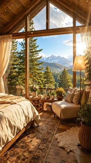 Cozy Mountain Cabin Bedroom 🏔️🛏️ | Relaxing Nature View Room Tour #nature