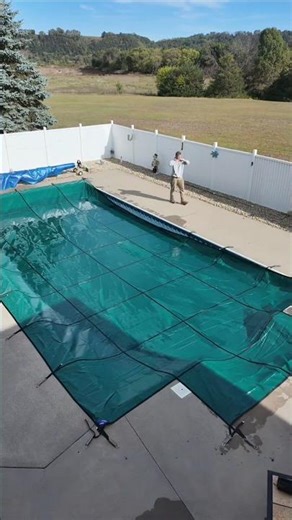 Replacing a winter cover on an inground pool! #ingroundpool #ingroundpools #fiberglasspool