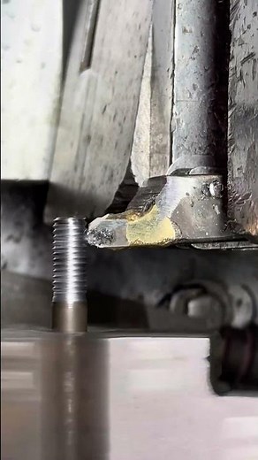 Threading process in metal rod in Diamond tool in lathe machine