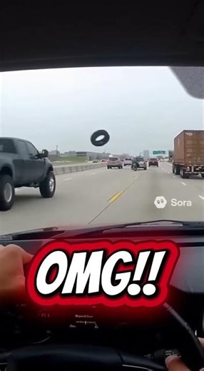 Runaway Truck Tire Flies Across Highway | Dash Cam Captures Driver’s “OMG!” Reaction