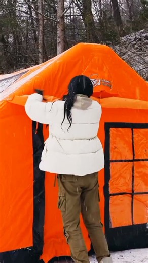 snow Camping In the Strom With New AIR Tent 🎪 #camping #airtent #asmr #campingvlog #outdoors