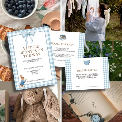 Peter Rabbit Baby Shower Invitation Bundle | Invite   Book Request   Diaper Raffle | Beatrix Potter | Garden Bunny Printable - Etsy