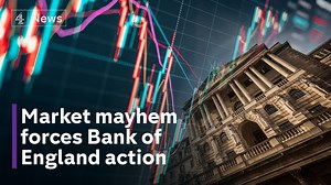 The Bank of England has staged a dramatic intervention in the economy, saying it will start buying up government debt in an effort to stabilise markets and protect pension funds. | Channel 4 News