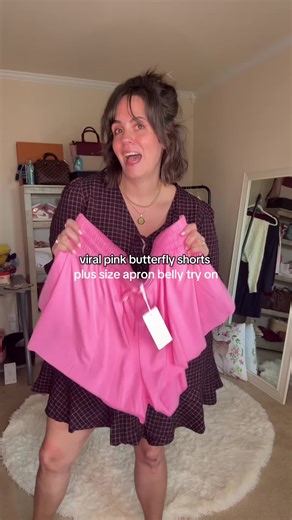 Im plus size with an apron belly and I’m trying on the viral butterfly shorts to see what they look like on my body. #plussizeshorts #butterflyshorts #shorts #plussizetryon #apronbelly