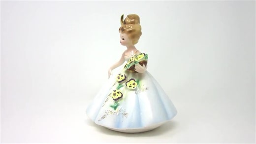 Vintage Josef Originals Pansies Series Porcelain Doll Figurine With 24K Gold Bow Accent, Black Eyes, Blue White Dress Flower Girl Collection - Etsy