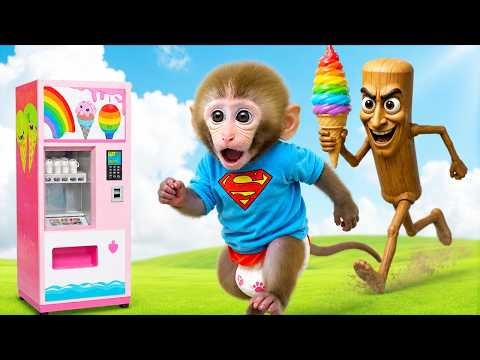 Monkey Baby Bon Bon confronts Tung Tung Sahur to get back the rainbow ice cream.