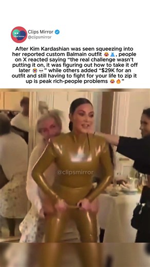 Kim Kardashian’s “squeezing into a reported custom Balmain outfit” moment 😂👗 #KimKardashian