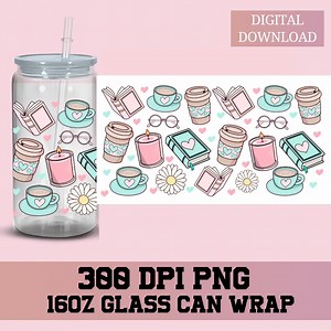Bookish Girlie Png, Books Libbey Wrap Png, Libbey Glass Wrap, Glass Can Wrap, UVDTF Sublimation, Bookish Png, 16oz Glass Can, Book Lover - Etsy