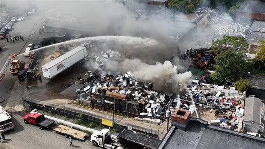 Drone follows fire response to Massachusetts recycling plant fire