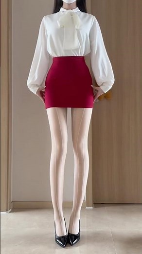 ✨ Elegant Office Chic Outfit | White Bow Blouse & Red Mini Skirt Fashion Inspiration #Shorts