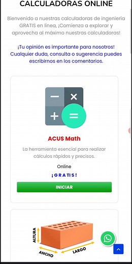 Calculadora de ingenieria en linea completamente GRATIS | ACUS - Ingeniería & Construcción