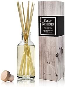 Urban Naturals White Tea Scented Reed Diffuser Sticks Set | Herbal with Subtle Notes of Cedar, Light Citrus and Vanilla | Great Housewarming, Hostess or Business Gift Idea