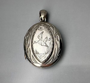 Antique 800 Silver Photo Locket: Engraved Bird & Floral Keepsake - Etsy