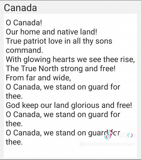 Canada National Anthem Song Lyrics