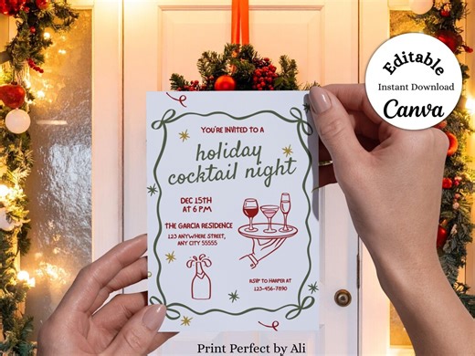 Holiday Invitation Template • Christmas Cocktail Invite • Editable Instant Download • Holiday Party Printable - Etsy