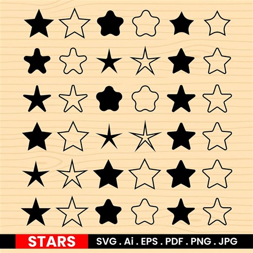 Star SVG Files Bundle | Stars Outline Shapes Clipart | Vector Cut Files for Cricut & Silhouette - Etsy