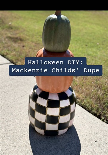 It’s time for another MC dupe! I’m seeing these everywhere so I couldn’t resist! #dollartreediy #halloweendecor #diy #dupe 1. Paint pumpkins (any paint is fine, I used craft acrylic paint) 2. Paint some black squares, you can pencil it out ahead or just free ball it 3. Spray with matte sealant, it works and it’s easy