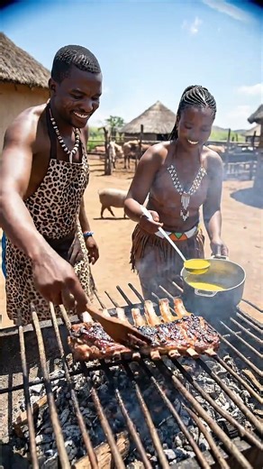 Hadzabe Tribe Grills Rib Meat Over Fire 🔥🍖 | Primitive African Cooking