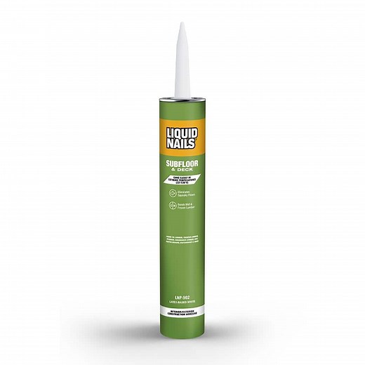 Check The Home Depot's Q&A Before Buying: Liquid Nails Subfloor and Deck 28 oz. Tan Low VOC Construction Adhesive