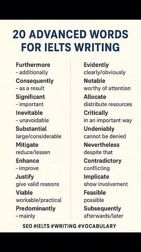 20 Advance Words for IELTS Writing #ielts #english #englishlanguage #ieltsband9vocabulary