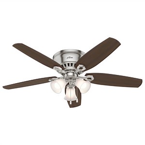 Hunter - Builder Indoor Low Profile Ceiling Fan With Light, 52-inch, Brushed Nickel, Traditional-style, 3-speed WhisperWind Motor, 53328, for Living Rooms, Bedrooms