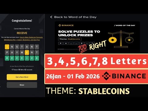 Theme Stablecoins | Binance Crypto WODL Answers Today | All Letters WOTD (25 Jan _ 01 Feb 2026)