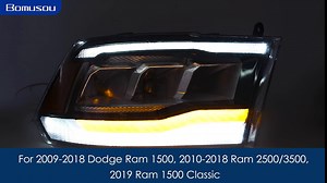 Headlights Assembly Replacement for 2009-2018 Dodge Ram 1500 2500 3500, 2019 Dodge Ram 1500 Classic, Pair Front Headlamp with Dynamic Sequential DRL & Turn Signal Light