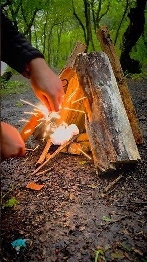 “Starting a Fire with Flint in the Heart of the Wilderness – Survival Skills in the Wild!” #campfire