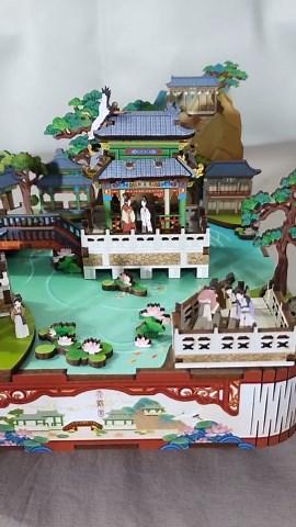 Grand View Garden Music Box Chinese Pavilion Scene Moving Ducks Lotus Pond Wind up Mechanical Diorama Wooden 3D Hand Assembled - Etsy