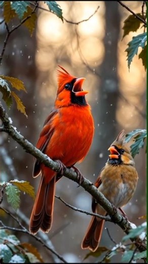Male Northern Cardinal singing clear whistling notes. #northerncardinal