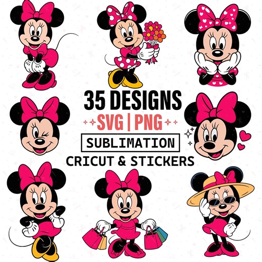 Minnie Mouse SVG Bundle — Pink Bow Polka Dot Clipart PNG SVG, 35 Designs for Cricut, Sublimation, Birthday Shirts & Stickers - Etsy
