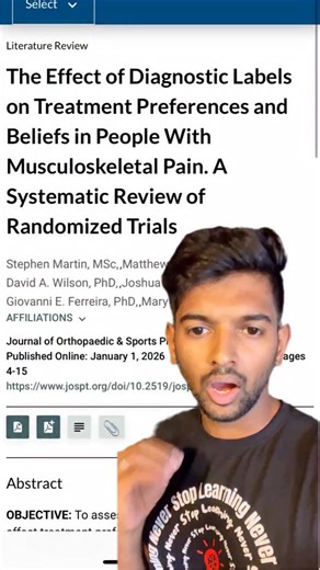 S Azarudheen on Instagram: "Day 88/100 – Learning from Research 📚 🔍 Key takeaway: The words we use to diagnose matter. This JOSPT systematic review shows that diagnostic labels shape patient beliefs and treatment preferences. Structural-sounding labels (e.g., “tear”, “degeneration”) increase fear and preference for invasive care, while non-specific labels, when explained well, support confidence and conservative management. 🧠 Diagnosis is not just classification — it’s communication. Choose l