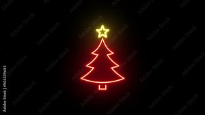 Neon Christmas tree animation, color shift with blink. Glowing neon Christmas tree icon with star, looped color blink animation. New Year tree, christmas holiday decoration, xmas spruce. Green, red