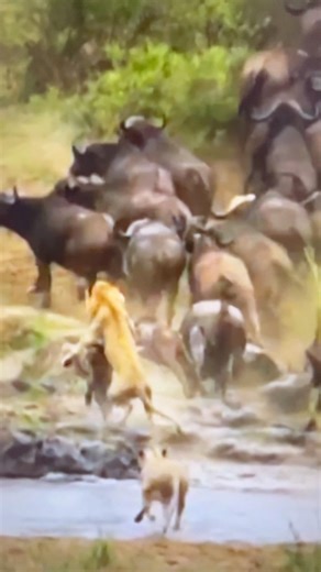 Lions ambush a herd of Buffaloes: an EPIC BATTLE