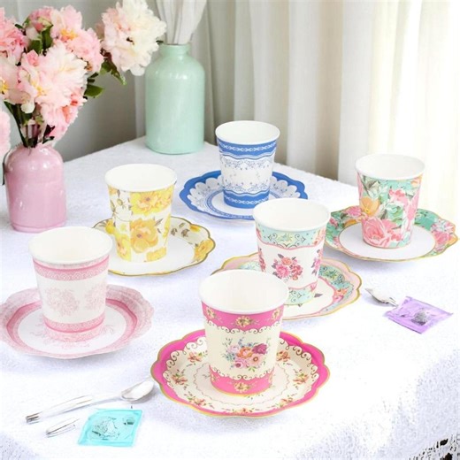 24 Ct. Vintage Floral Paper Tea Cups & Saucers - Party Decorations - Etsy