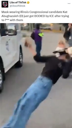 267K views · 10K reactions | Mask wearing Illinois Congressional candidate Kat Abughazaleh (D) just got BODIED by ICE after trying to f*** with them Immediate FAFO | Libs of Tik Tok | Facebook