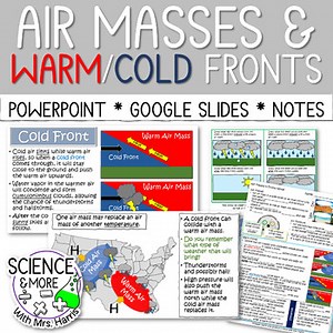 Air Masses and Fronts (Warm and Cold) PowerPoint & Notes (Google Slides Option)