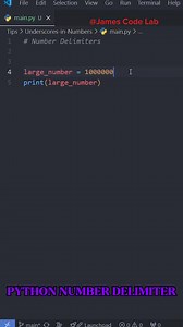 Python Number Delimiter 👀🤭👇👇 #jamesCodeLab #code #Efficiency #webdesign #WebDevelopment #WebDesign | James Code Lab