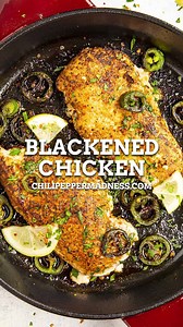 This Blackened Chicken recipe is what spicy food lovers crave, made with tender chicken seasoned with piquant blackening seasoning, then seared in butter. Ready in 10 minutes or less! 😎 RECIPE: https://www.chilipeppermadness.com/recipes/blackened-chicken/ If the link does not work on your mobile, please google “blackened chicken chili pepper madness”. Use hashtag #chilipeppermadness if you make this recipe! | Chili Pepper Madness - Big Flavor Recipes